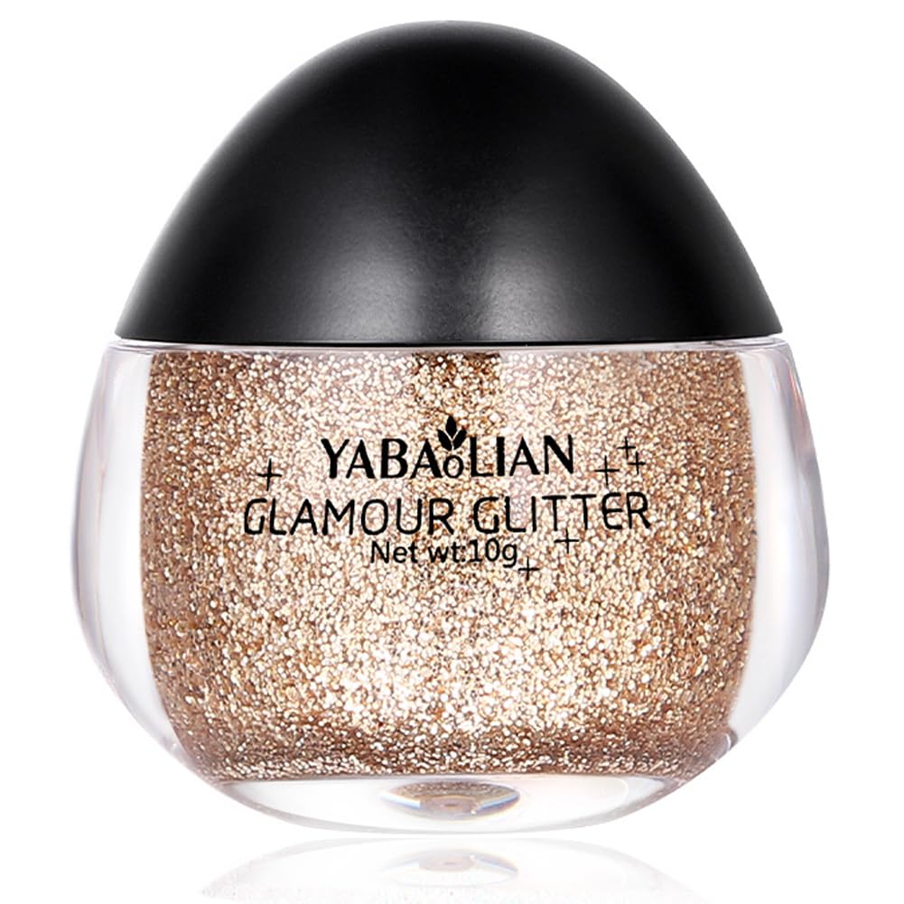 Fine Body Glitter Gel for Face, Eye, Lip, Hair, Body and Nail, Face Glitter Gel Liquid Eyeshadow Glitter Body Gel Festival Glitter Cosmetic Long Lasting Sparkling (#03 Champagne)