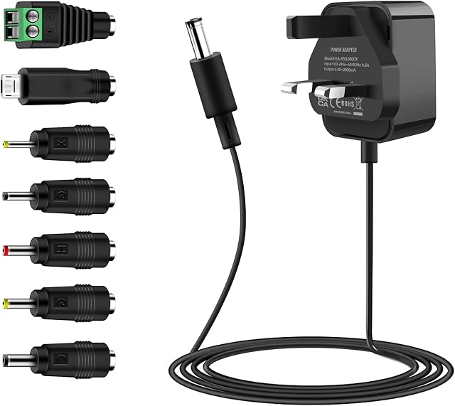 5V 2A Power Supply, Etopgo Universal AC Adapter to DC Wall Charger with 7 DC Connectors Multi Plug for LED Strip Lights,TV Box,Speaker,Router,Home Appliances,Audio,Video Android Tablet