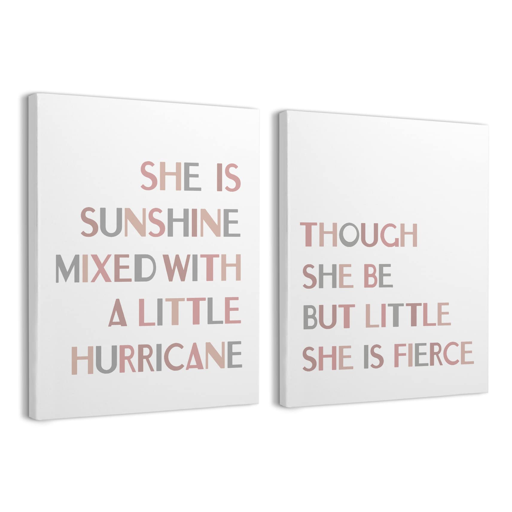 Though She Be But Little She is Fierce Framed Canvas Wall Art Decor 11×14 inch Set of 2,Boho Neutral Girl Nursery Quote Print Painting Artwork Home