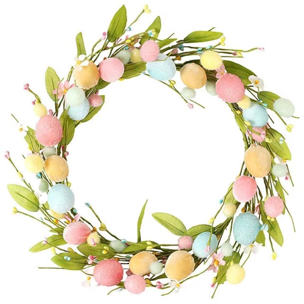 Couronne de Pâques artificielle pour porte d'entrée qui ne perd pas ses fleurs