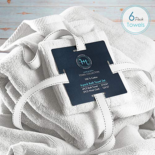 Image of Hearth & Harbor Bath Towels for Bathroom - 100% Ring Spun Cotton Luxury Bathroom Towels - Ultra Soft & Highly Absorbent, Bath Towels Set of 6 - White
