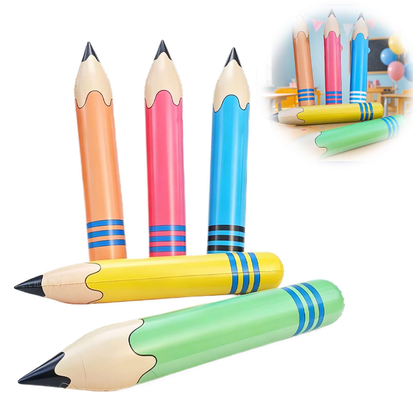Back to School Giant Inflatable Pencil Balloons, PVC Durable Pencil Shaped Balloons for Back to Schools Decorations, Classroom Decor, Teacher Supplies, First Day of School Party (5pcs)
