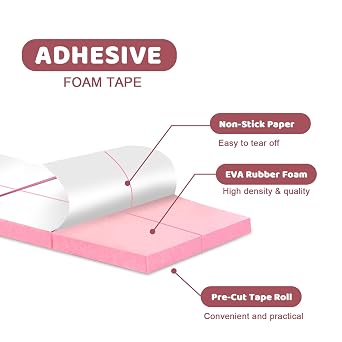 330 PCS Double Sided Foam Tape Pre Cut 1/2 X 2/5 Inch Small Adhesive Foam Squares for Crafts Thin Foam Craft Tape Split for Arts Crafts Sewing Scrapbook DIY Christmas (Tape, Pink)