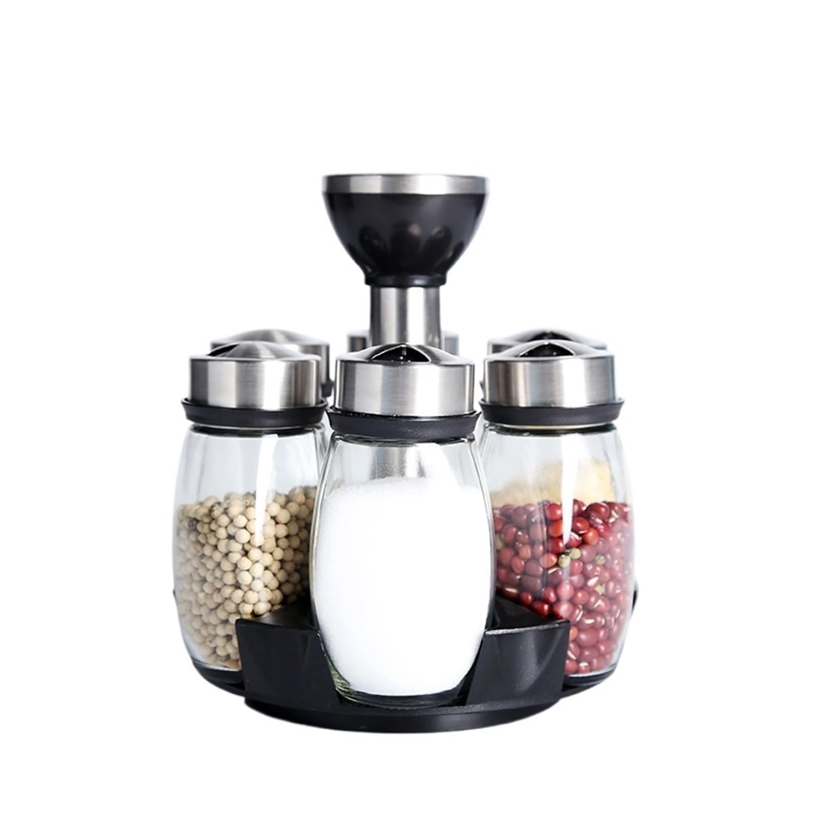 WZPTLKIBAD 360° Rotating Spice Organizer with Glass Jars and Airtight Lids