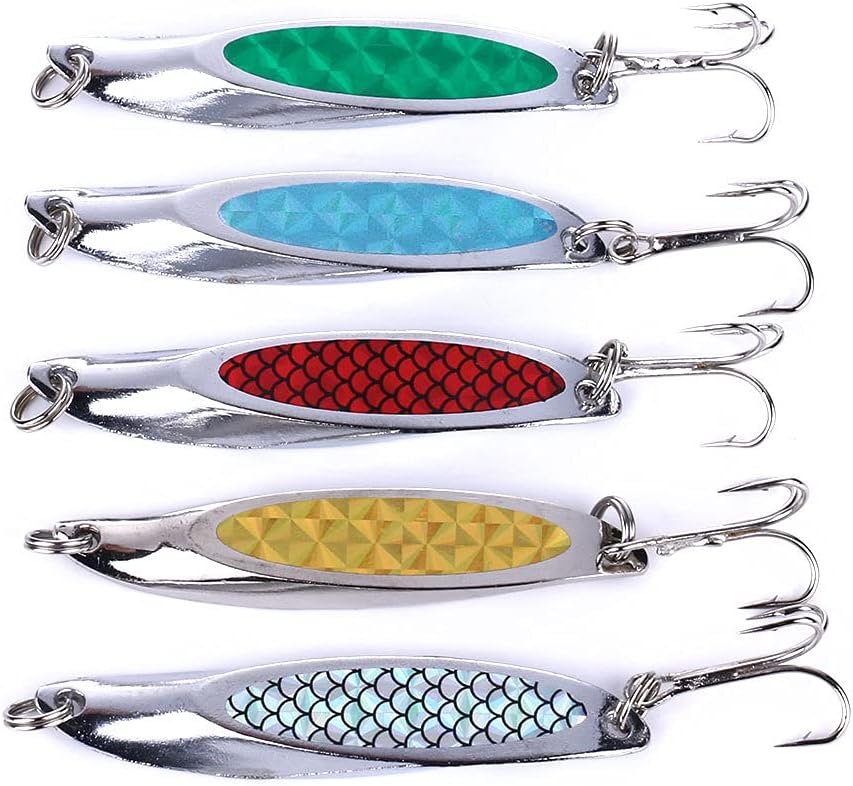 LURESMEOW Fishing Jigs Saltwater Fishing Lures with Assist Hook Treble Hook, Jigging Lures Slow Vertical Jigs, Fishing Jigs Saltwater for Bass Tuna Salmon Sailfish Trout Grouper Snapper, 5pcs with Box