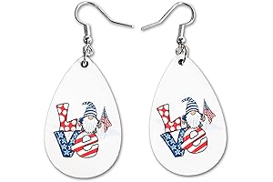 4th of July USA Dangle Earrings Set: Gnome Tie Dye Flag, Red White Blue Patriotic