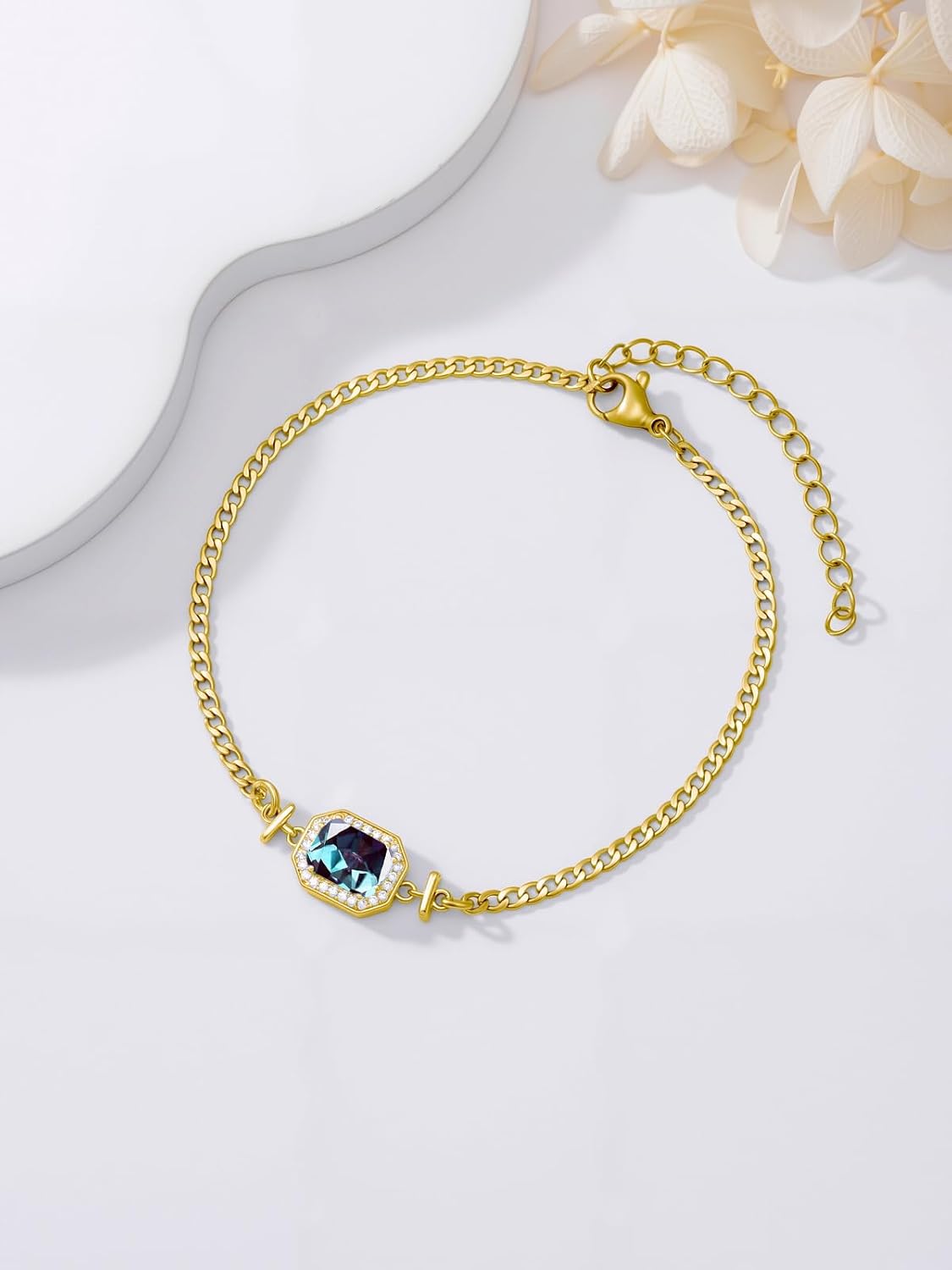 Mothers Day Gifts for Women Dainty 18k White/Yellow Gold Stand Birthstone Bracelet Birthstone Jewelry Valentine Birthday Day Gifts for Women Her Mother Girlfriend Sister