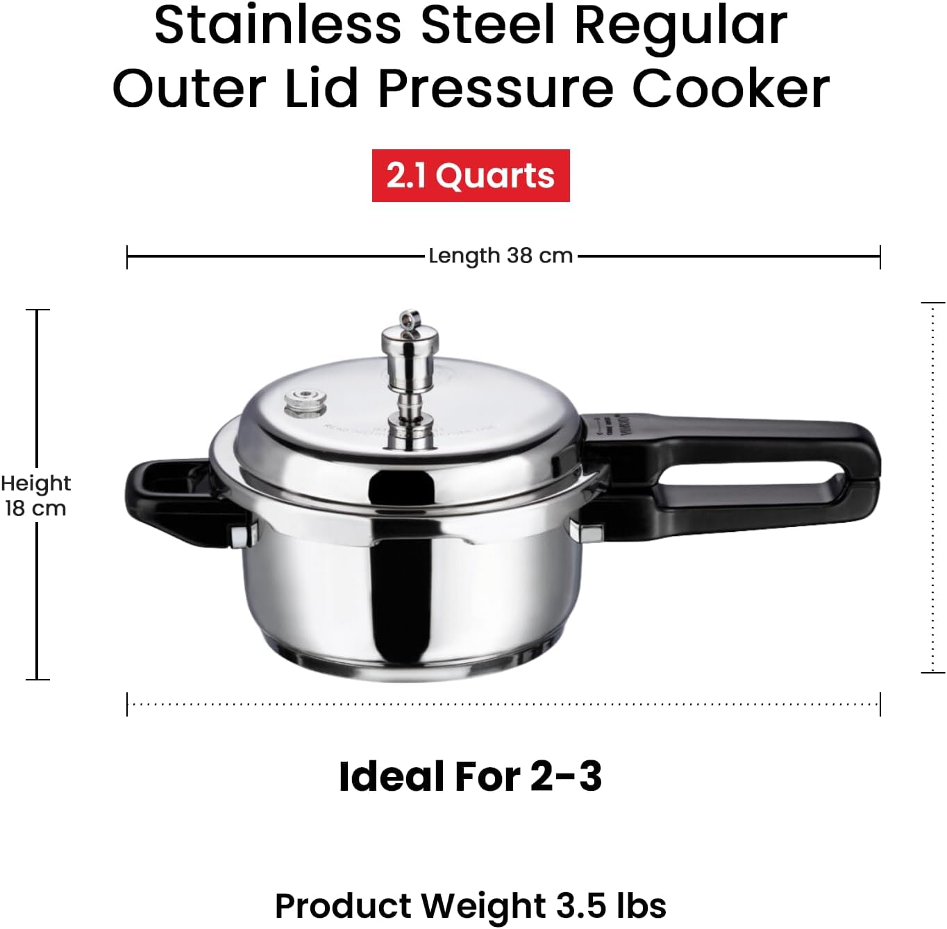 Vinod V-2L Stainless Steel Sandwich Bottom Pressure Cooker, 2-Liter,Silver,Medium
