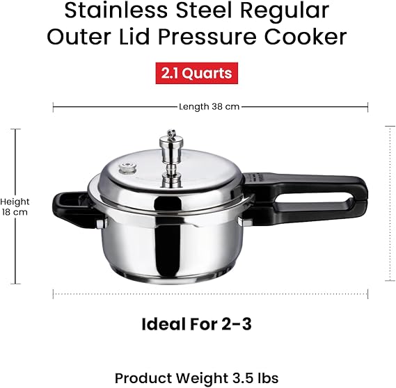 Vinod V-2L Stainless Steel Sandwich Bottom Pressure Cooker, 2-Liter,Silver,Medium
