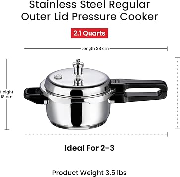 Vinod V-2L Stainless Steel Sandwich Bottom Pressure Cooker, 2-Liter,Silver,Medium