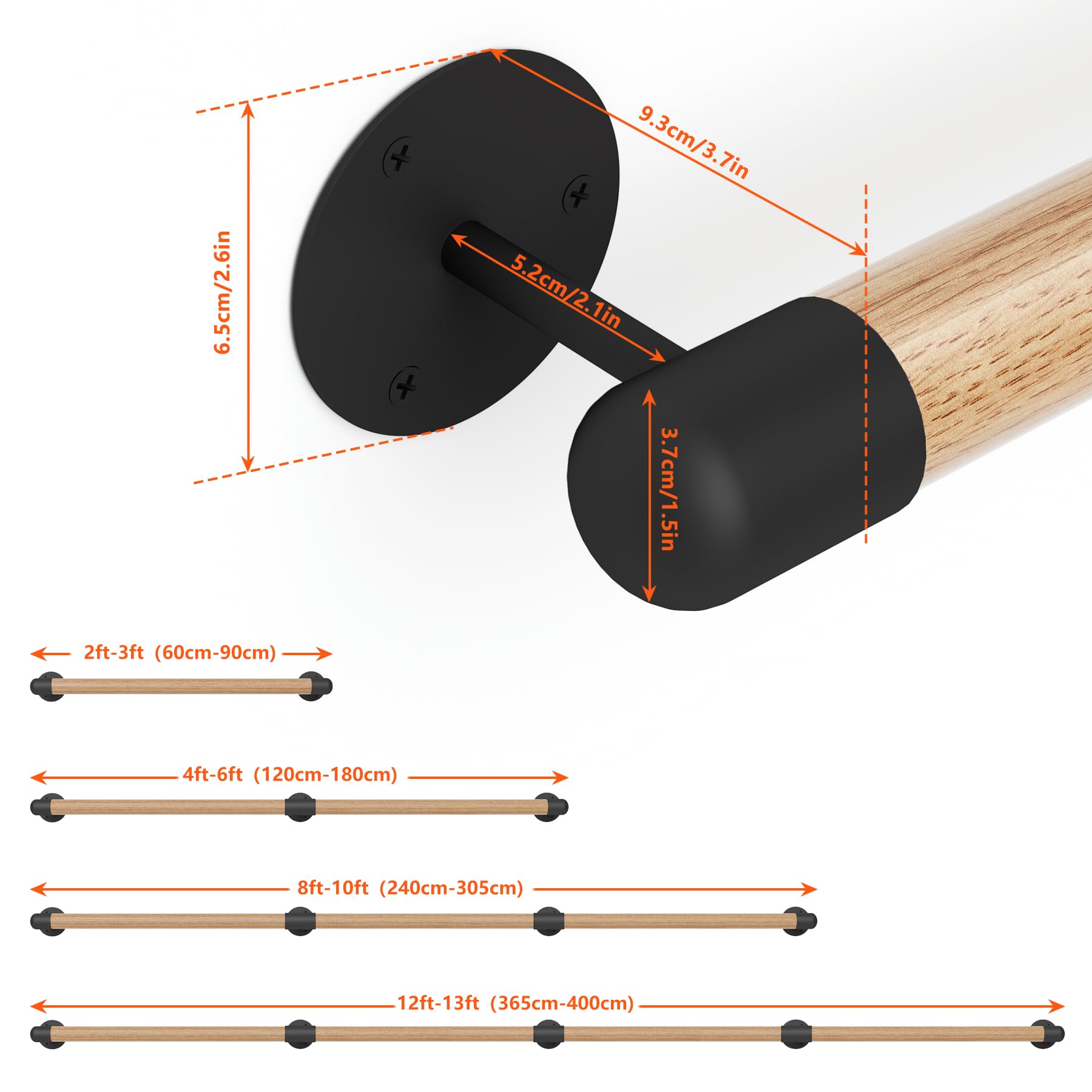 150CM/5FT Round Wooden Handrail for Indoor Staircase Handrail,Wall Mount Support Stair Railings - Image 2