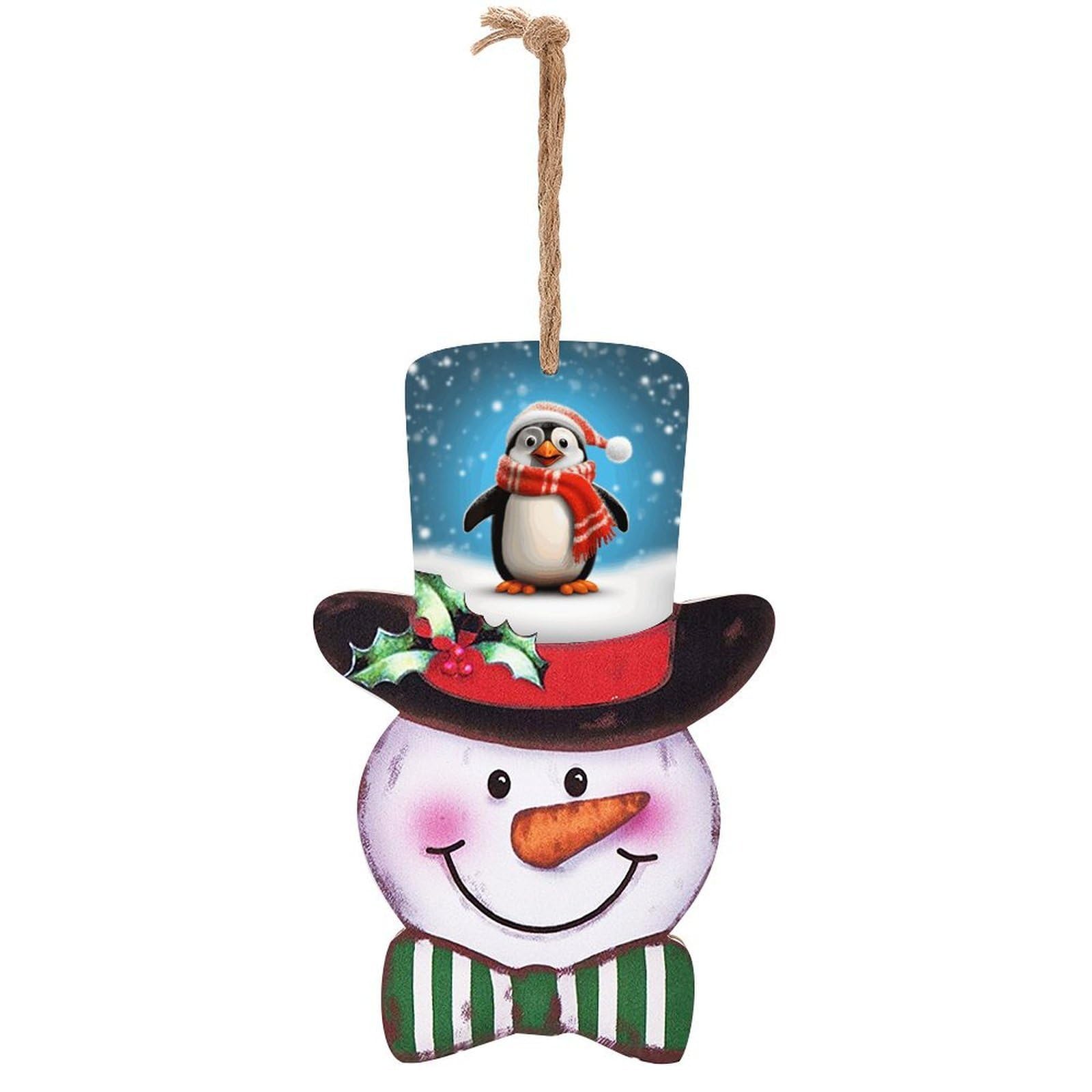 Christmas Funny Penguin Snowman Decor Christmas Snowmans Hanging Decors Wooden Exquisite Holiday Decoration Sign for Home Window Wall Farmhouse Indoor Outdoo