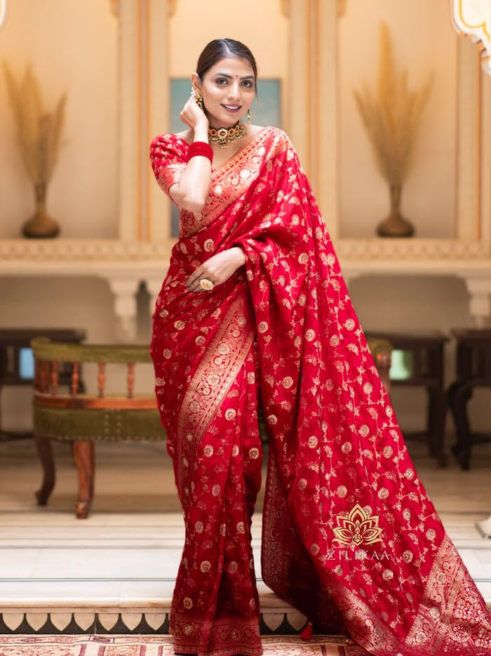 Image of C J Enterprise Women's Pure Kanjivaram Soft Silk Saree Banarasi Style Sarees For Wedding With Blouse Piece (Pari-165)