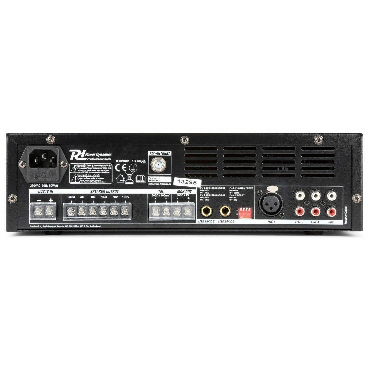 Power Dynamics PBA60 - Amplificateur Bluetooth, 60 Watts, 100 Volts, Télécommande, Radio, USB et SD, Lecteur MP3, Idéal pour la Musique et Les Discours