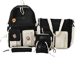 5 Pezzi Set Borse da Scuola in Tela per Ragazze Adolescenti Borse a Spalla per Bambini Donna Nuova Tendenza Moda Femminile Zaino