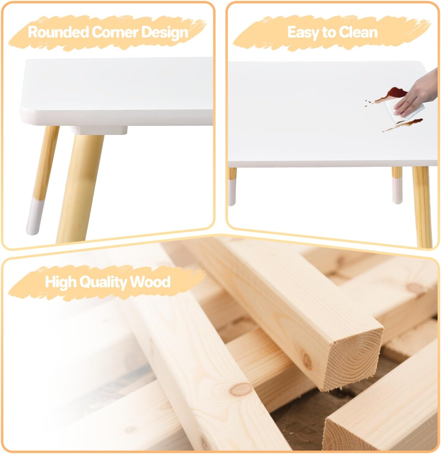 Kids Wood Table and 2 Chair Sets, Toddler Small Multi-Activity Study, Eating, and Playing Table Set for Age 3-7, Child Desk and Chair Set for Daycare, Classroom, Home