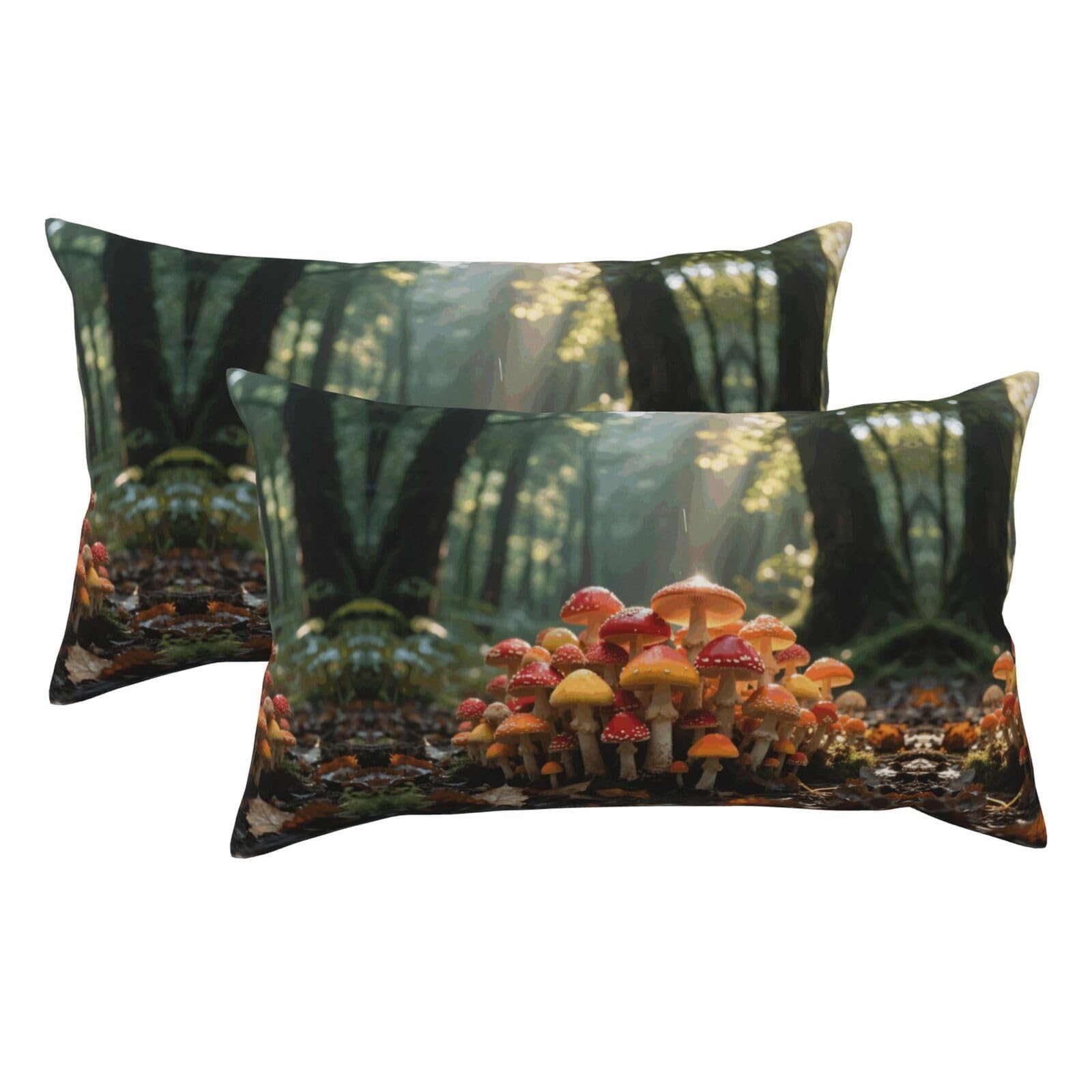 Mushrooms Luxury King Pillowcases Set of 2, Plush Velvet Feel Pillow Covers with Hidden Zipper, Skin & Hair Friendly, 20x36 Inches Pillow Cases for Sleeping Gift