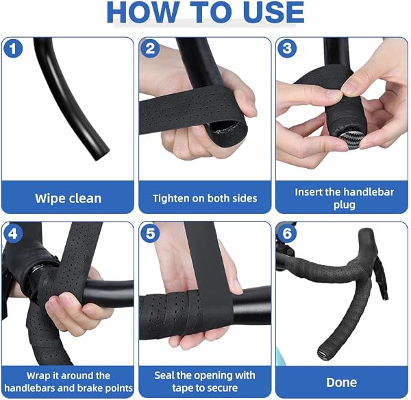flintronic Lot de 2 Rubans de Guidon de Vélo - Antidérapant et absorbant les chocs - 210 x 3 cm, Noir - 5
