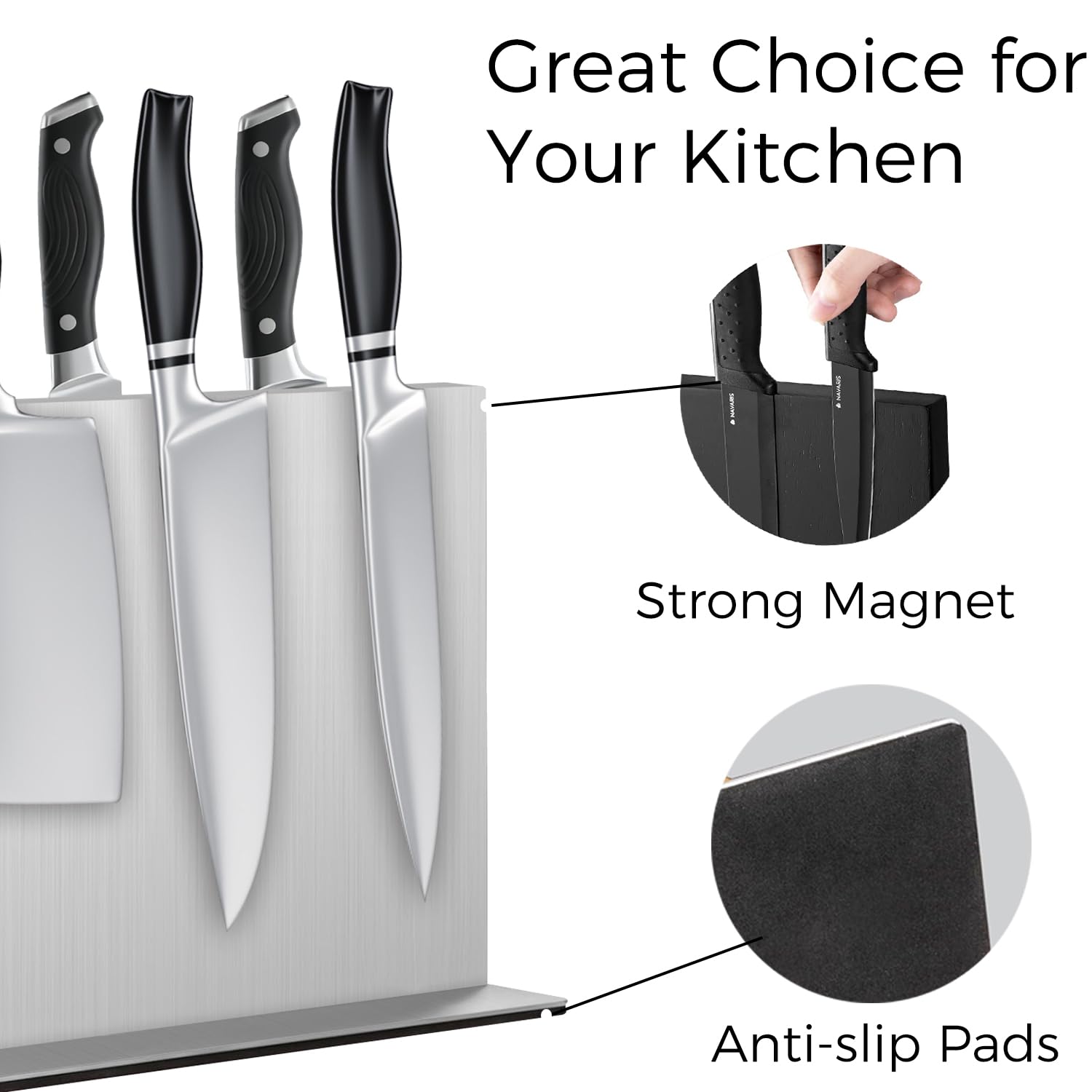 Porte-couteaux magnétique, bloc à couteaux magnétique en acier inoxydable avec meuleuse, barre de couteaux magnétique puissante des deux côtés, support pour comptoir de cuisine, base à ventouse