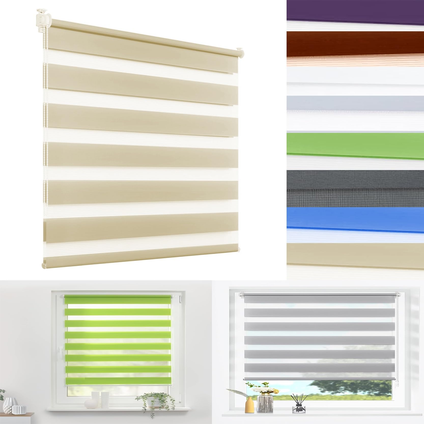 Amzyu Beige Zebra Roller Blinds 35 X 60 Cm Uv Protection Roller Blind With Translucent And Blackout Made To Measure Available For Bedrooms, Living Room,