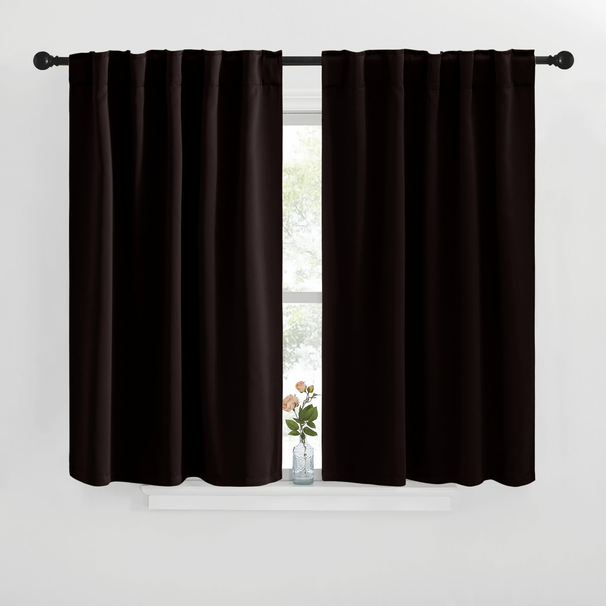 NICETOWN Blackout Curtain Panels for Living Room - (Toffee Brown Color) 42x36 inch, 2 Panels Set, Room Darkening Blackout Drapes for Window