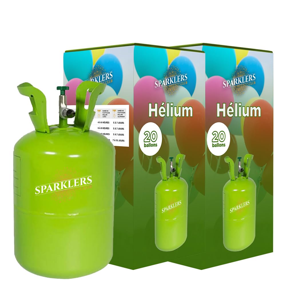 Lot de 2 Bouteilles Gaz Hélium pour 20 Ballons gonflables, x2 Bonbonne de 0,17m3 - Bouteille Jetable, gonflez 40 ballons pour Anniversaire, Mariage et Fête - Livraison 24H - SPARKLERS CLUB®