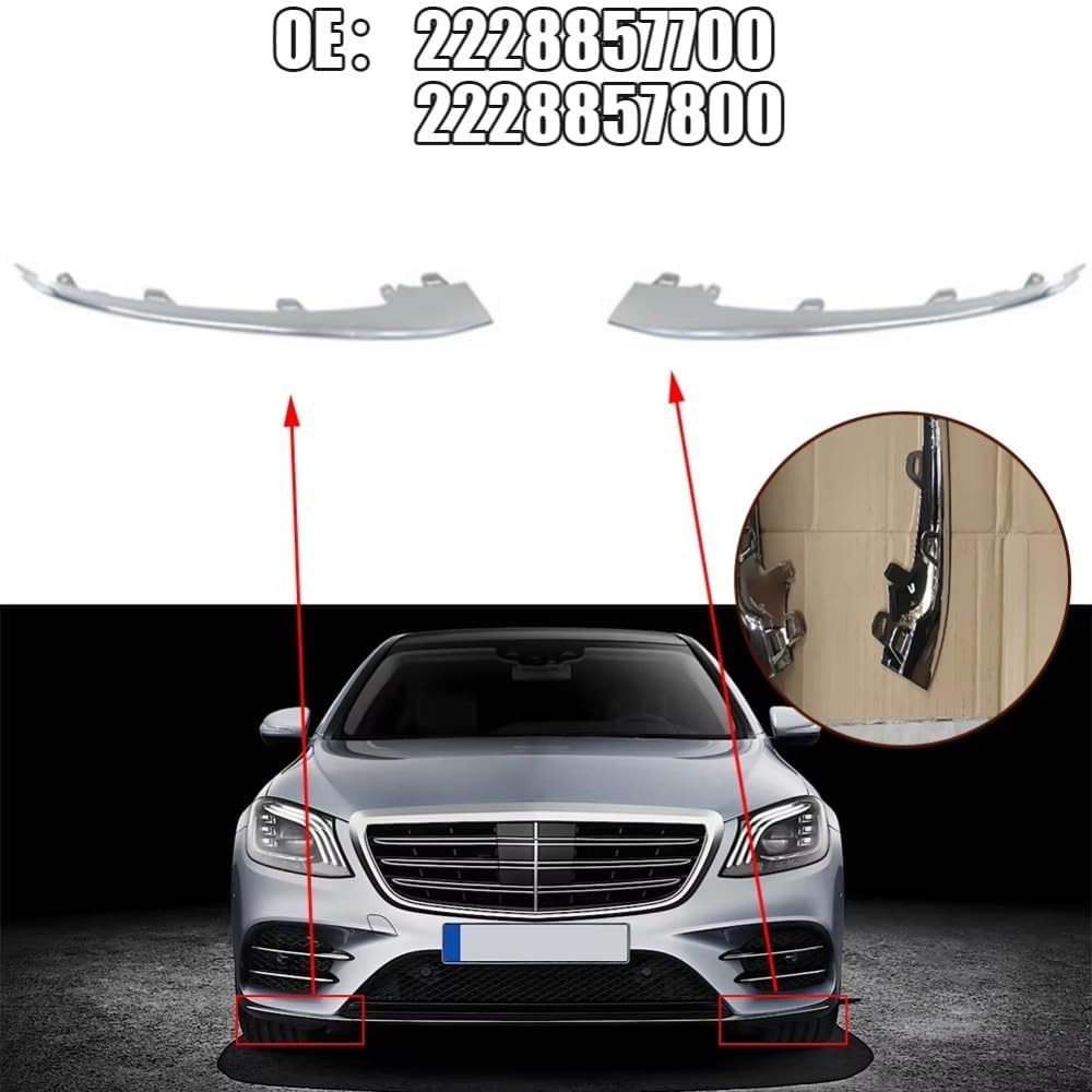 For Benz W222 S-Class Car Front Bumper Chrome Trim Strip 2228857700 L 2228857800 R Dustproof Replacement Silver