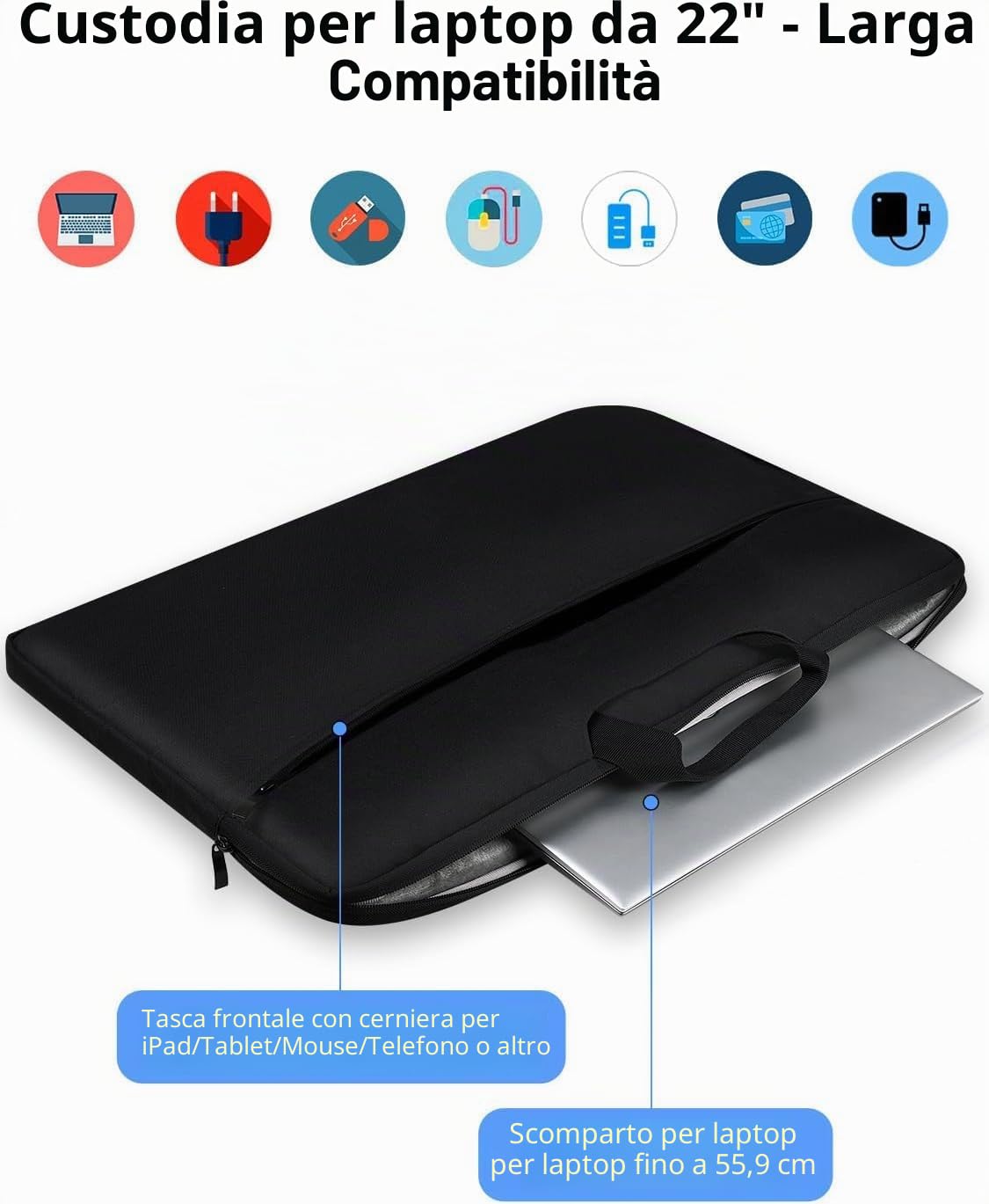 UPERFECT Custodia per laptop da 24 pollici per laptop/monitor portatile/notebook/tablet con tasche laterali di grande capacità e manico resistente, impermeabile, antiurto, scomparti imbottiti con