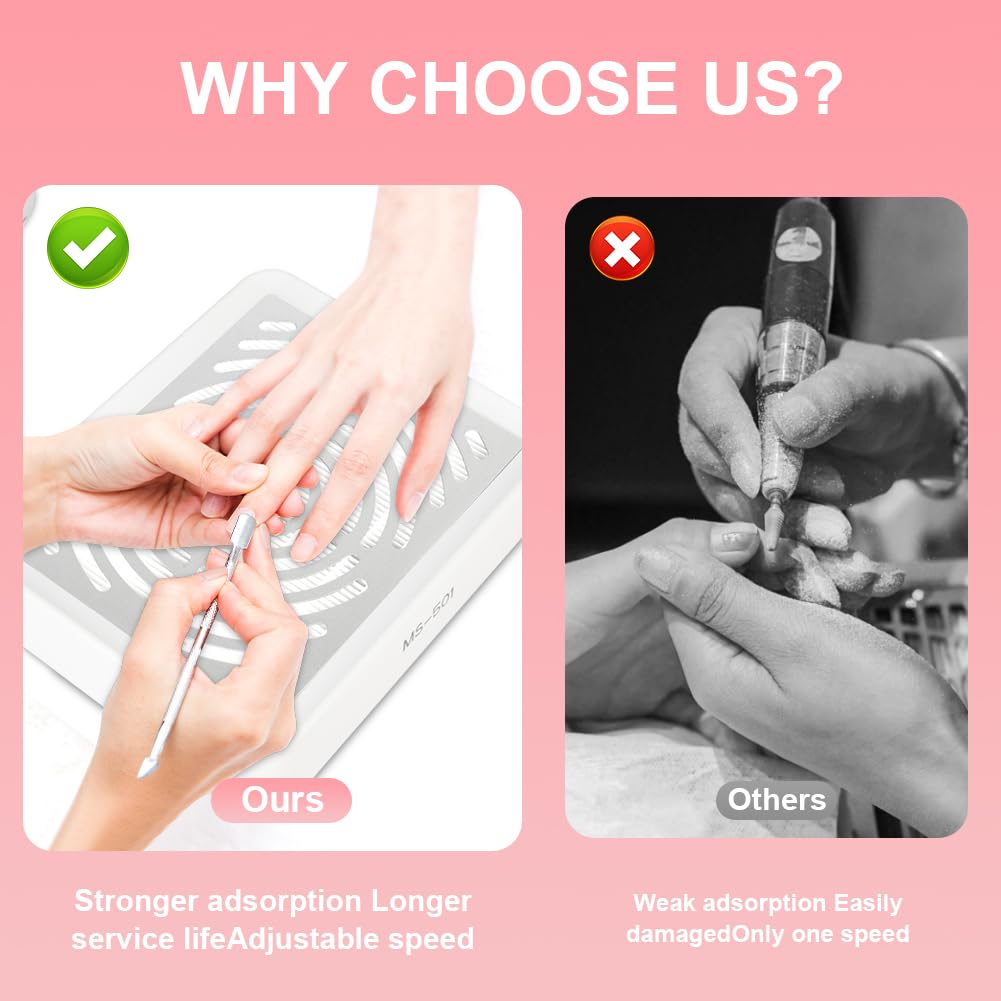 HOTUT Aspiratore di polvere per Unghie con Filtro Riutilizzabile, Aspiratore Unghie Professionale da Tavolo, con Luci a LED, Velocità Regolabile, Adatto ai Saloni per Nail Tech e Alle Abitazioni
