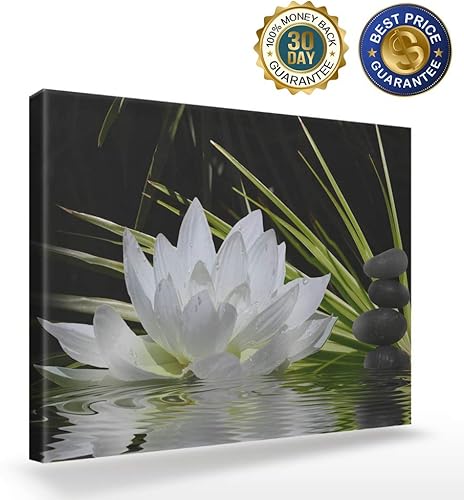 Miniatura 2 de Lienzo decorativo para pared, imagen de loto blanco y piedras zen negras, decoración moderna de pared, envoltura de lienzo de galería, impresión