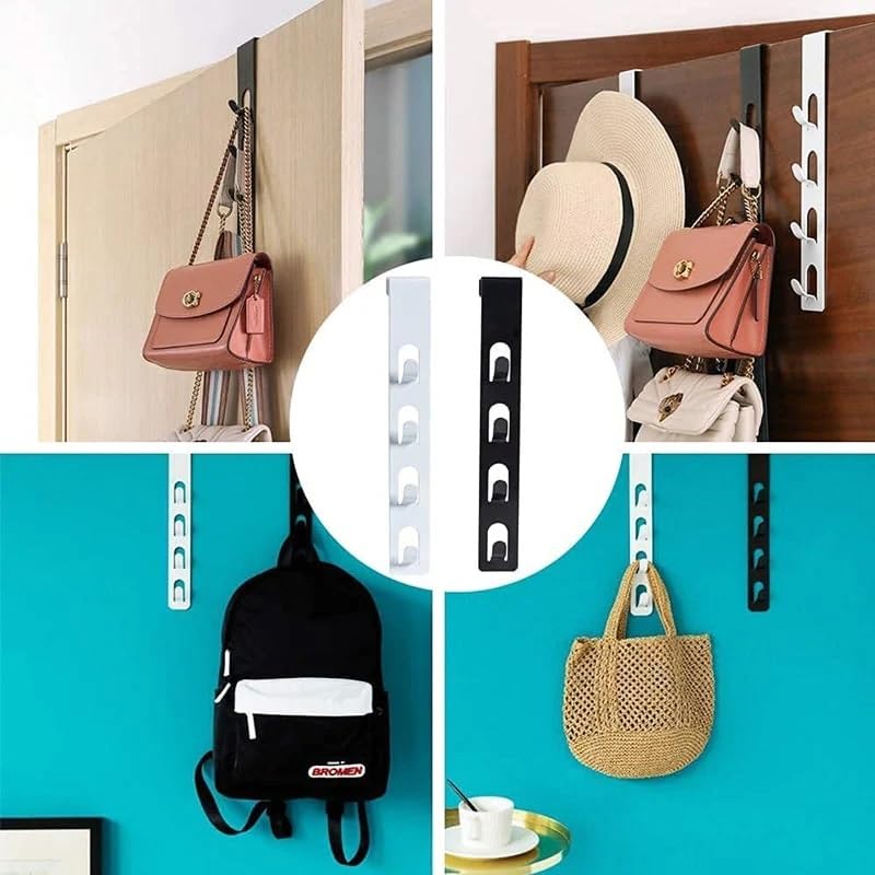 Image of Over The Door Hook Hanger, Heavy Duty Stainless Steel Door Hanging Organizer with 4 Hooks, No Drill Metal Overdoor Hook Rack for Clothes, Towels, Bags, Coats (Pack of 2)