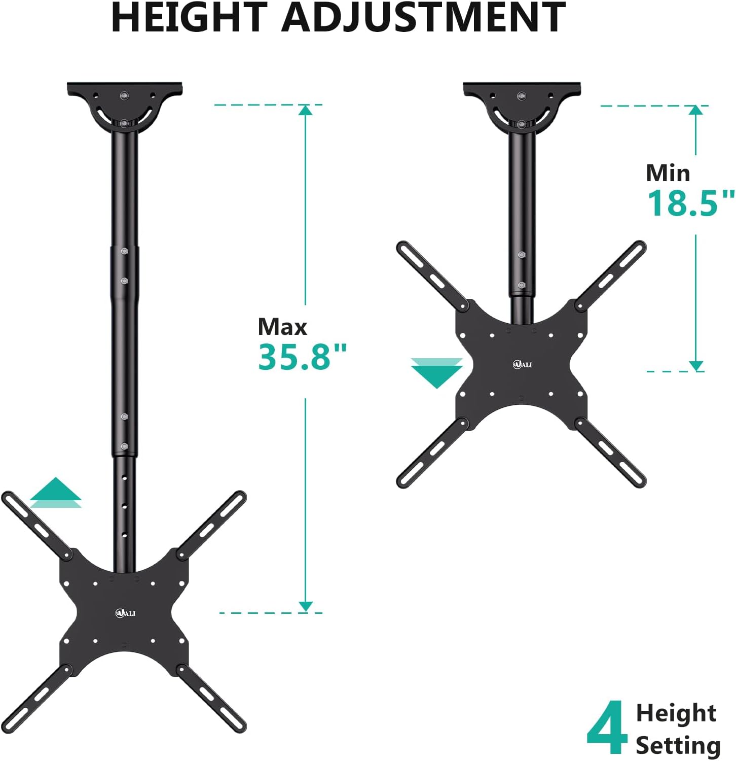 WALI TV Ceiling Mount Adjustable Bracket Fits Most LED, LCD, OLED and Plasma Flat Screen Display 26 to 65 Inch, up to 110 Lbs, Mounting Holes 400x400mm (CM2665), Black