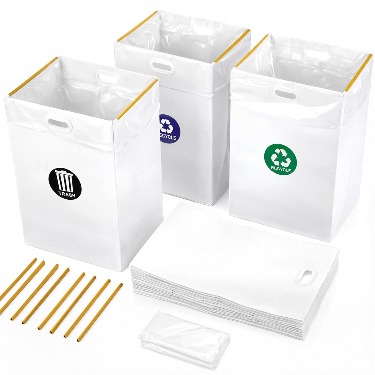 16 Pack 30 Gallon Disposable Trash Cans with Built-in Handles, Extra Large Portable Trash Can for Parties Events, Reusable Garbage Can, Recycling Bins Thick Recycling Cardboard