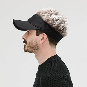 MESU Mens Visor Hat Wig Peaked Baseball Golf Cap with Fake Hair