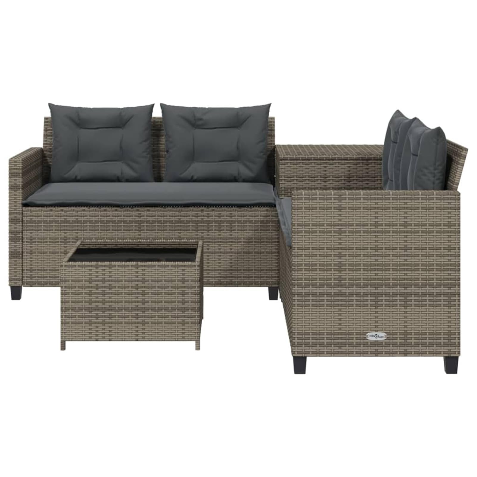 IKAYAA Conjunto Jardín de Ratán, Sofá de Esquina, Sofa Exterior, Conjunto Terraza en Acero y Resistente a la Intemperie, Muebles Jardín Exterior, 1 Sofá de Jardín, 1 Mesa, 1 Caja, Gris-2