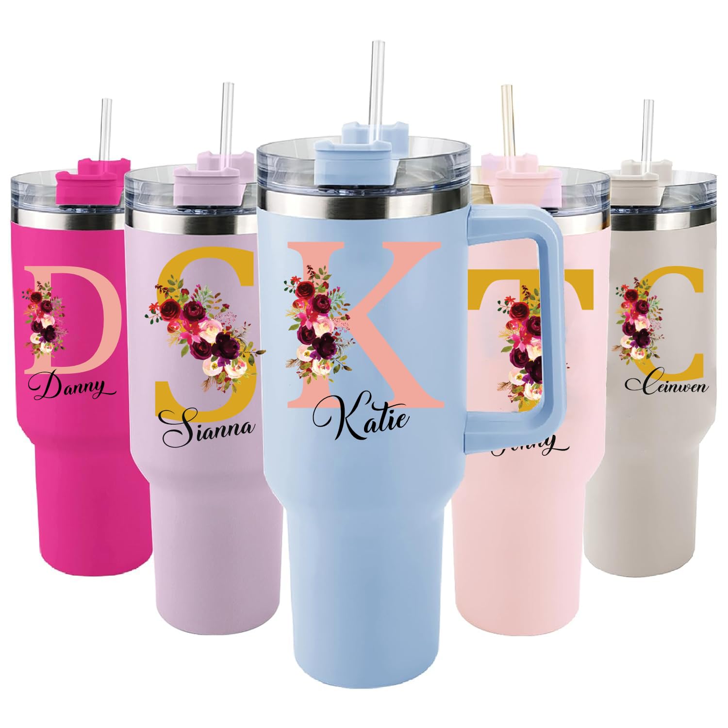 EKAM Personalised Tumbler with Handle and Straw, Customized 40oz/1135ml Insulated Stainless Steel Travel Coffee Cup Initial with Name, Gift for Birthday, Christmas Day or Any Other Occasion