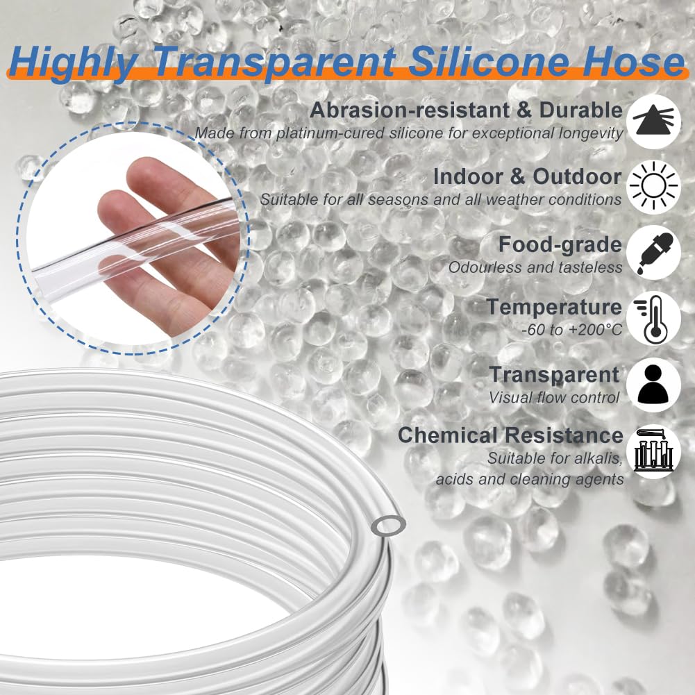 Tuyau flexible en silicone de 12 m, diamètre intérieur : 8 mm, diamètre intérieur : 8 mm, diamètre intérieur : 8 mm, transparent, pour transfert de pompe à eau, air, huile