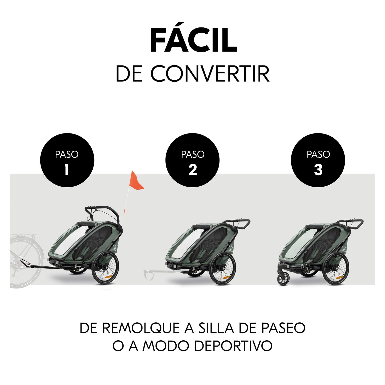 hauck Bike N Walk Duo Set Completo 3 en 1 Remolque Bicicleta 2 Niños - Silla de Paseo Doble Plegable Desde 6 Meses hasta 22 kg o 120 cm - Suspensión - Freno de Mano - Maletero - Verde