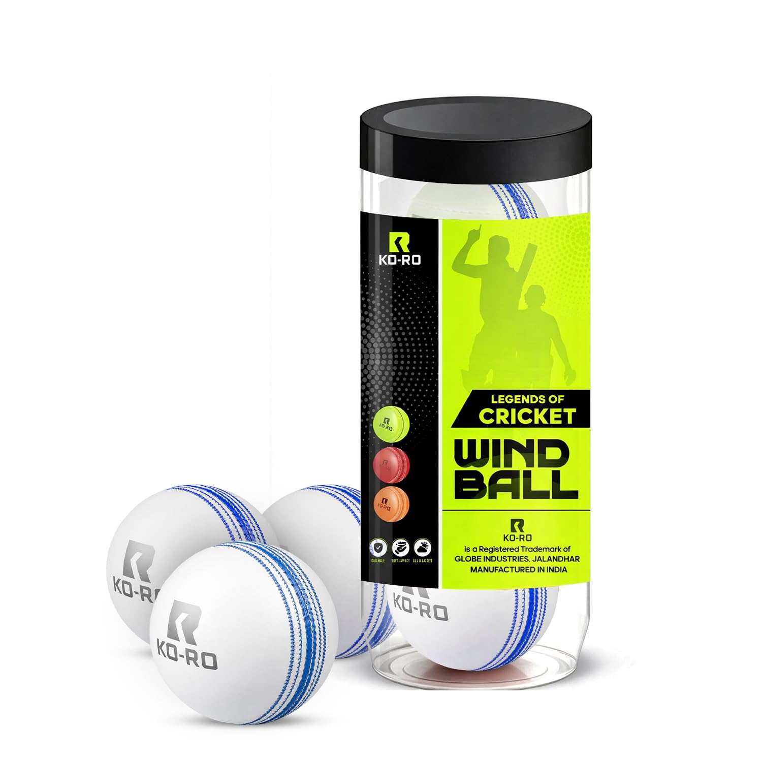 KO-RO Synthetic Rubber I-20 Plus Practice Cricket Ball/Wind Balls (90 GMS) Wind Balls for Outdoor & Indoor Street & Beach Cricket Pack of 3 (White)-image-48