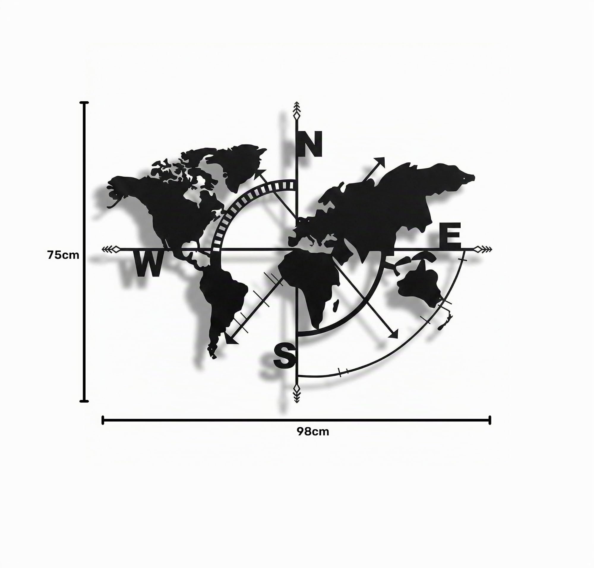 DEKADRON Metal World Map – Metal Weltkarte – Silueta de pared de metal 3D Decoración de pared 101 x 76 cm