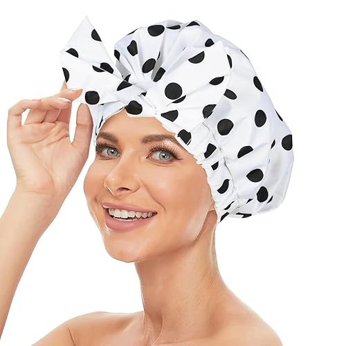Miniatura 8 de Gorro de ducha de lujo para mujer, reutilizable, impermeable, gorra de pelo grande para ducha, antideslizante, con lazo ajustable, gorro de baño de