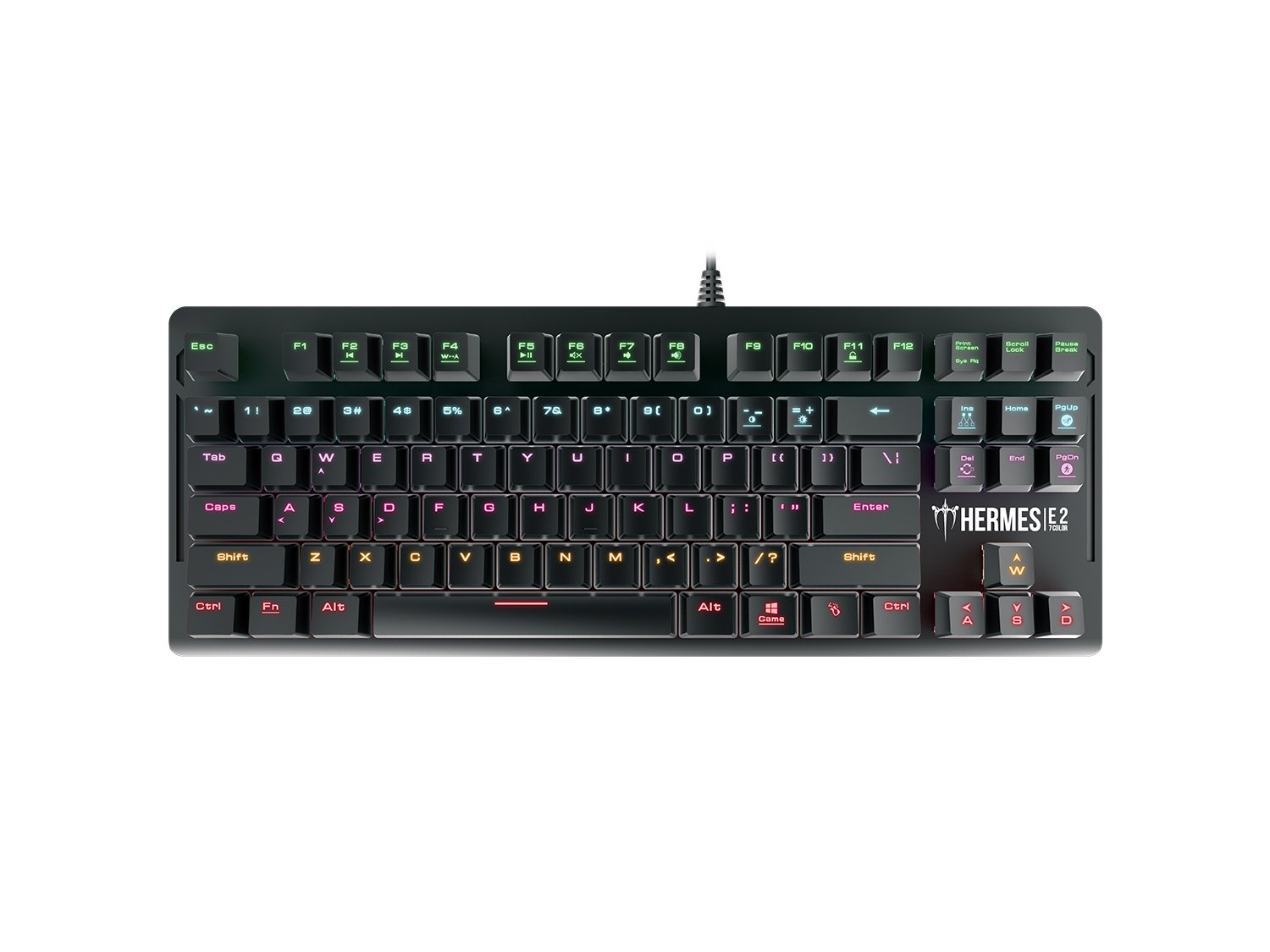 GAMDIAS 7 Colour Backlit Gaming USB Mechanical Keyboard with 87 Keys, Blue Switches, Anti-ghosting, Multimedia Control Key with Metal Plate, Combo (Multicolour, Hermes E2)