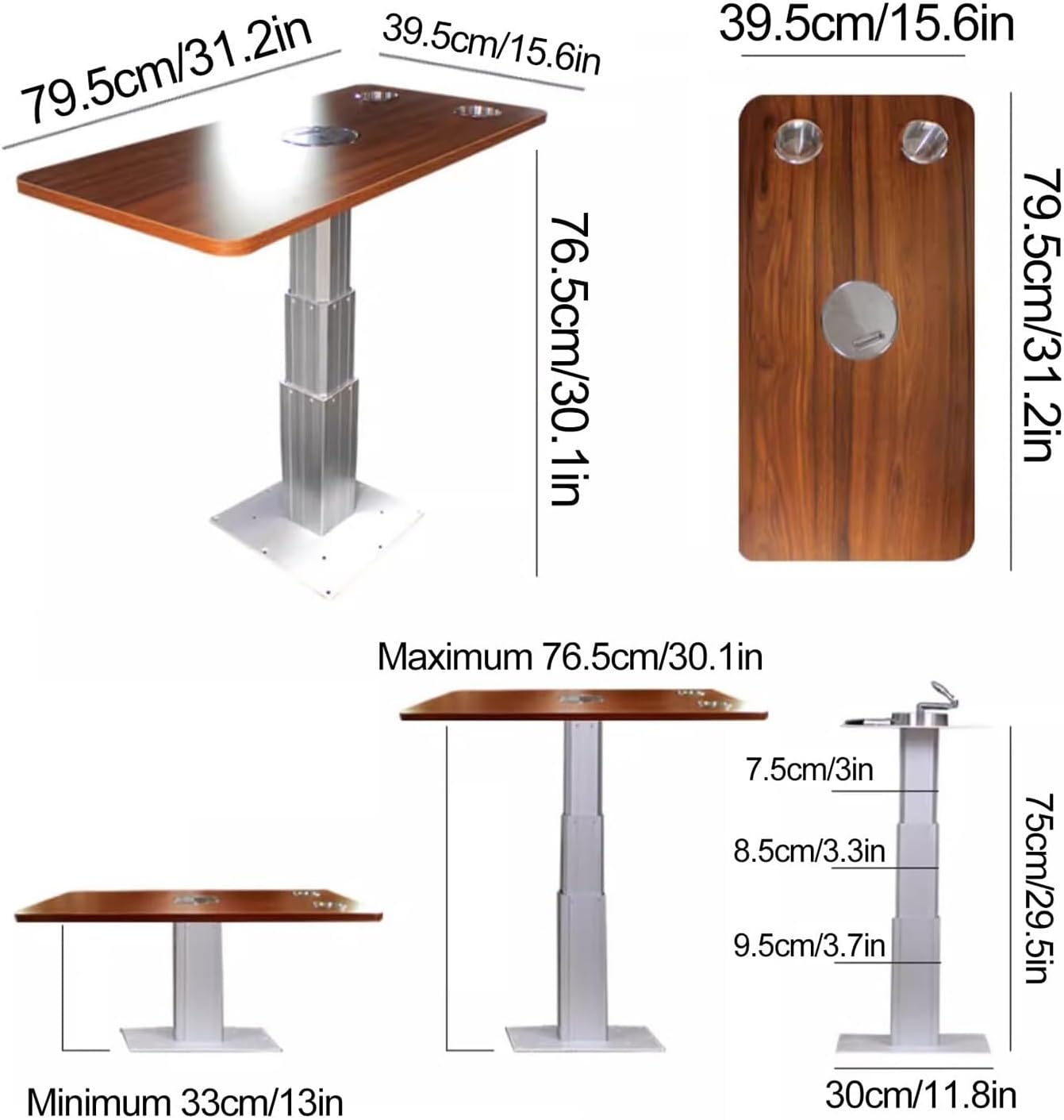 Adjustable Aluminum Pedestal Stand Table for RV, Boat & Yacht - Detachable Base, Perfect for Marine Workrooms & Galleys (Red)