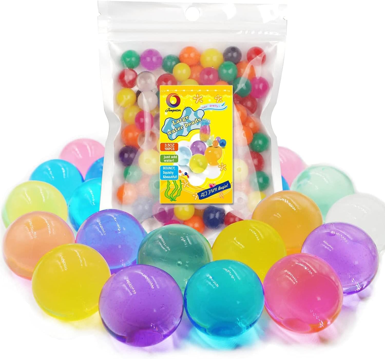 Jangostor Large Water Gel Beads 3.5 Ounces (100pcs) Gaint Water Jelly Pearls Rainbow Mix for Kids Sensory Playing, Wedding Home Decoration,Plants Vase Filler