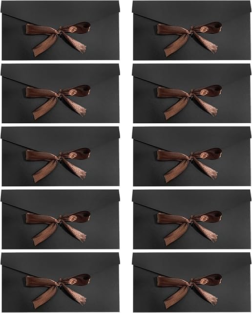 WOSO Black Kraft Paper Envelopes Retro Envelopes with Ribbons Gift Card Envelopes Wedding Invitation Envelopes Greeting Card Envelopes for Handmade Invitations Letters (Pack of 10)
