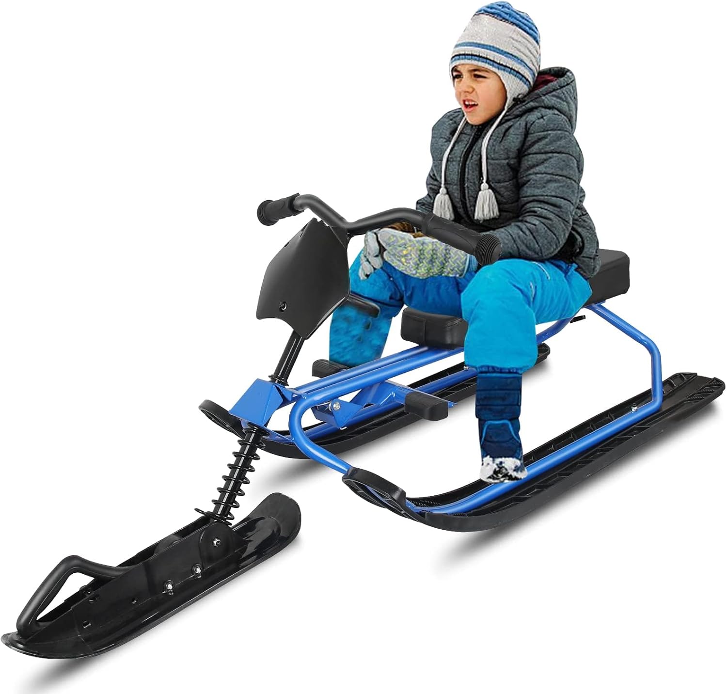 Wodesid Snow Racer Sled with Steering Wheel and Twin Brakes, Ski Sled