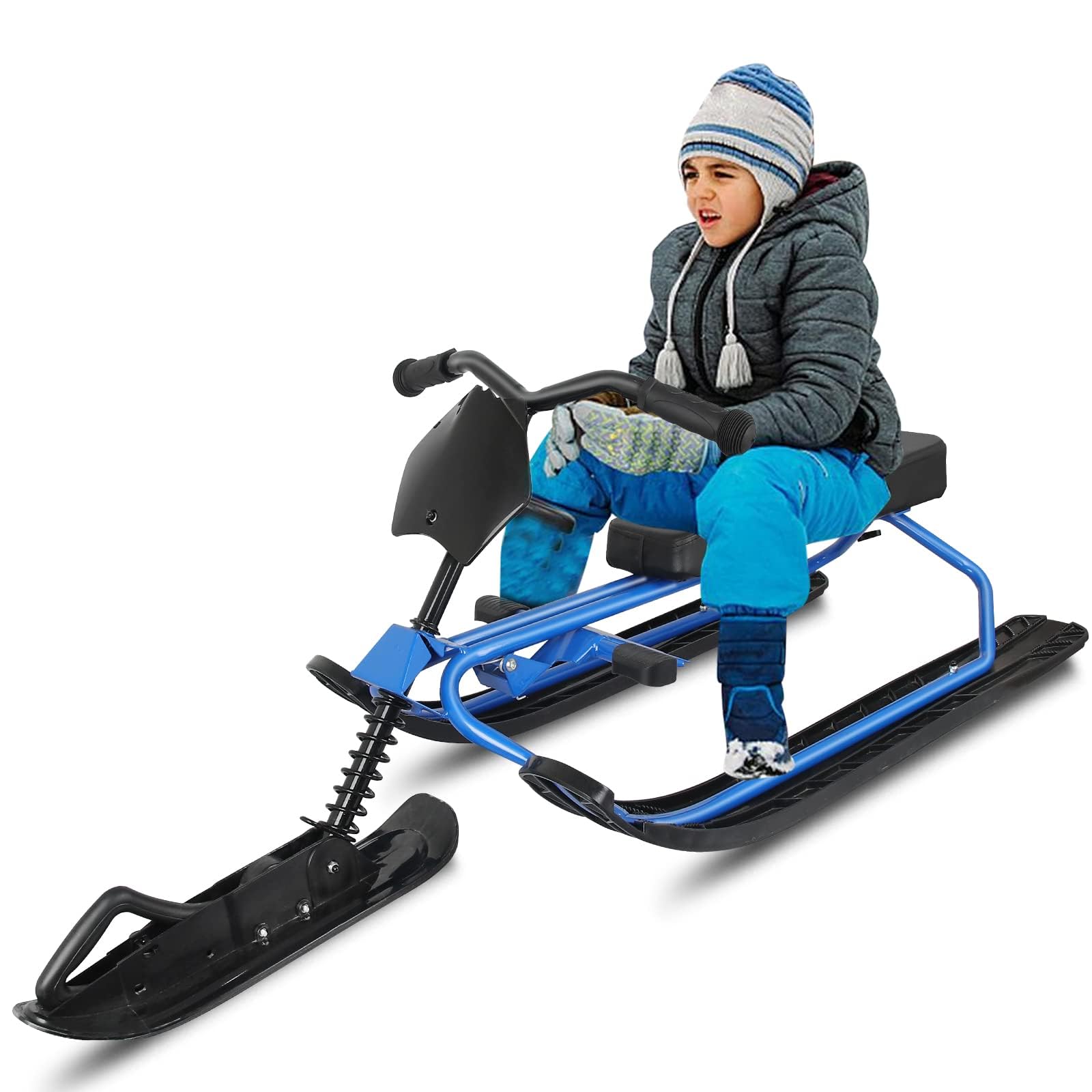 Wodesid Snow Racer Sled with Steering Wheel and Twin Brakes, Ski Sled Snowboard for Kids Teens and Adults Winter Sport Ski Sled Slider Board for Downhill and Uphill