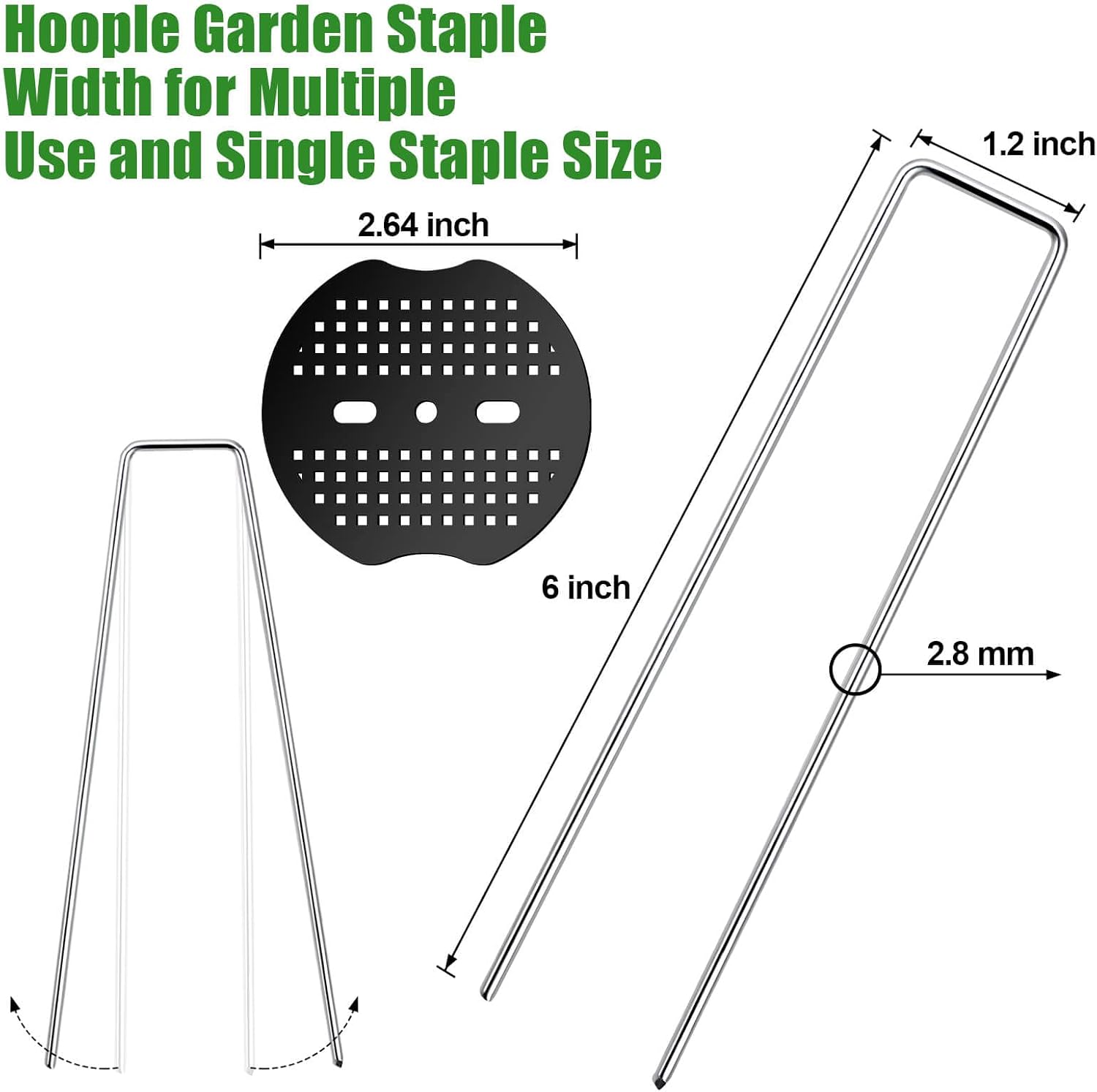 50Pcs Garden Landscape Staples Set, 40Pcs Galvanized Stakes + 10Pcs Gasket, 6 Inch 11 Gauge Heavy Duty Galvanized Landscape Pins Staples for Securing Lawn Fabric, Weed Barrier thumbnail