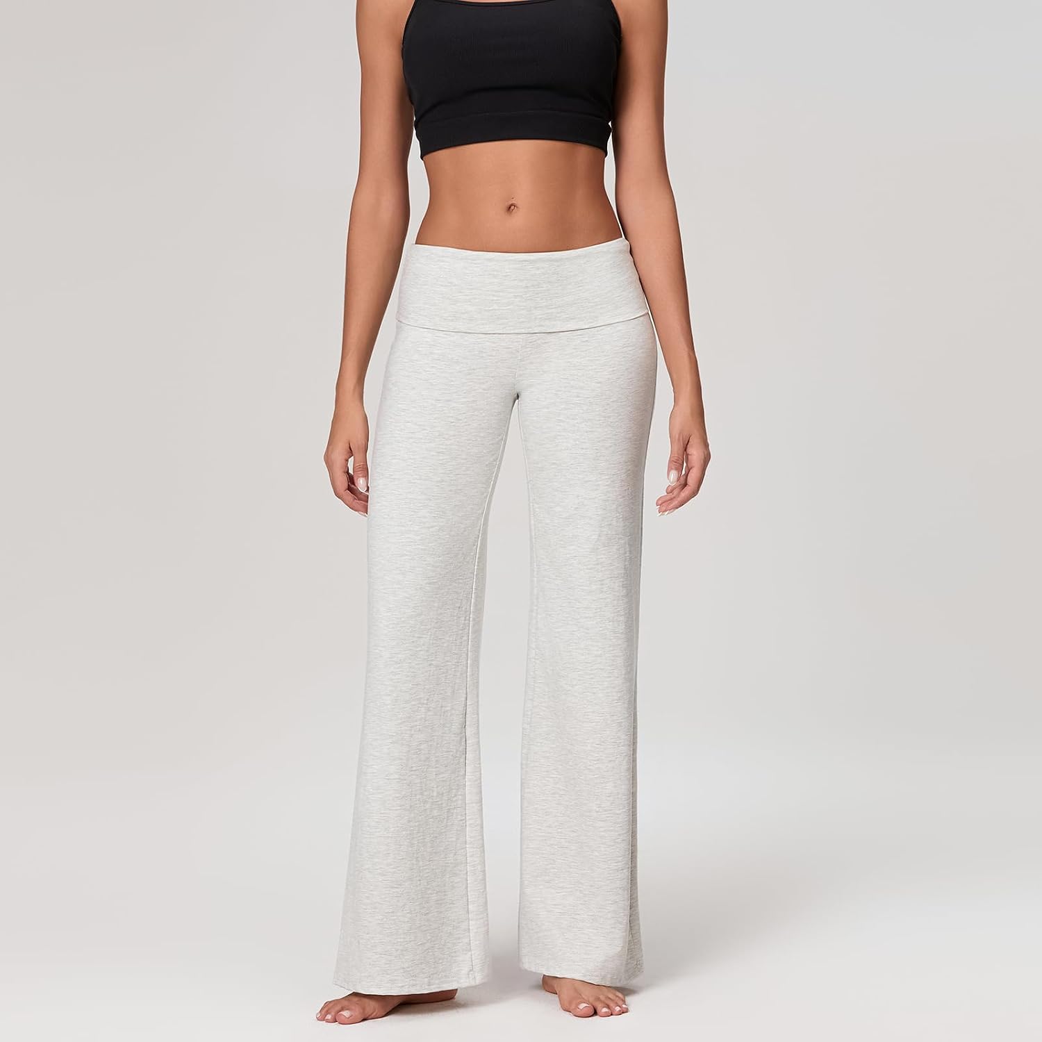 Women Wide Leg Foldover Pants Y2K Loose Fit Bell-Bottomed Lounge Pants Fold-Over Flare Yoga Gym Outdoor Pants