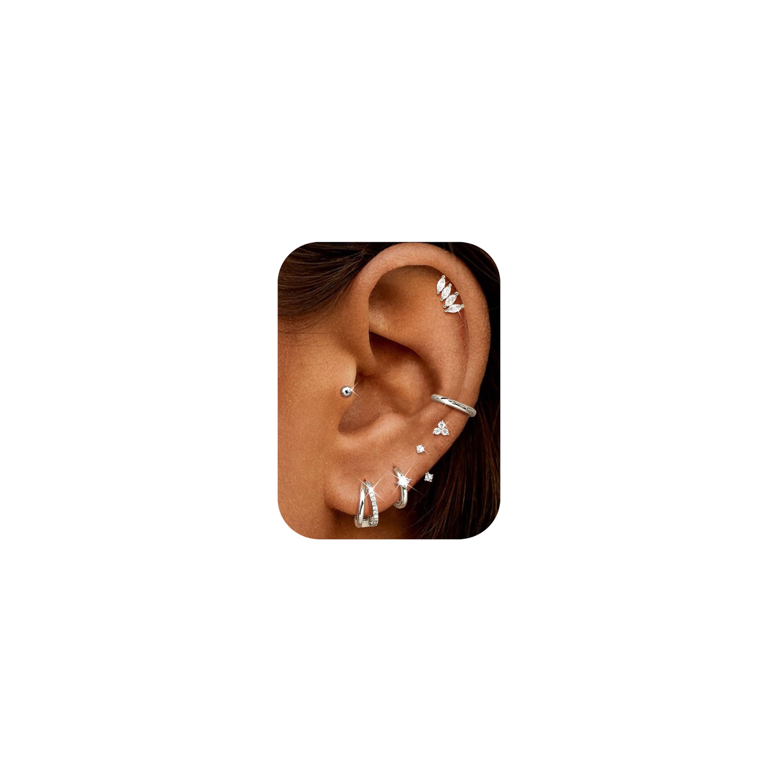 Roheafer Ohrringe Set - 3-4 Paare 925 Sterling Silber Ohrrin